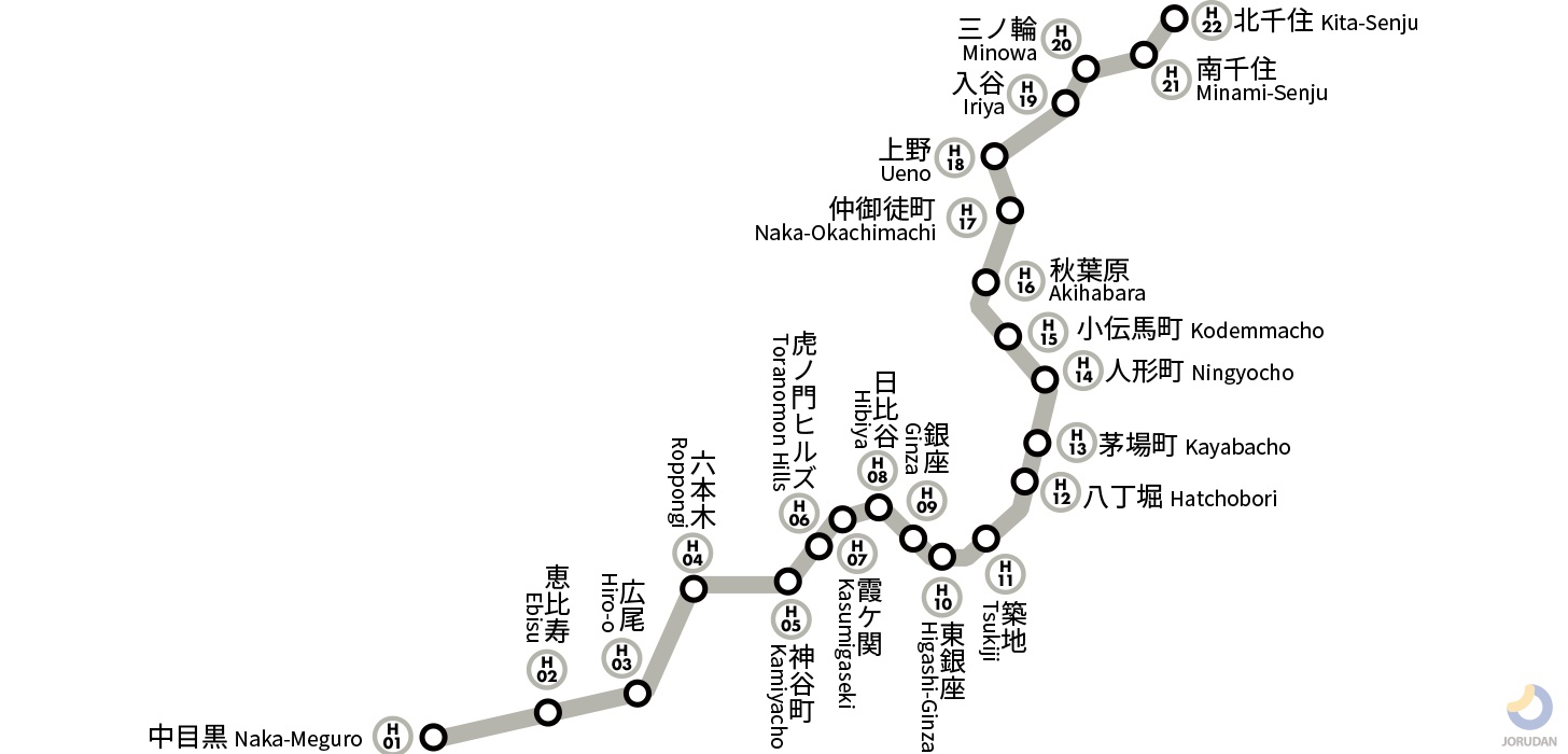 東京メトロ日比谷線路線図